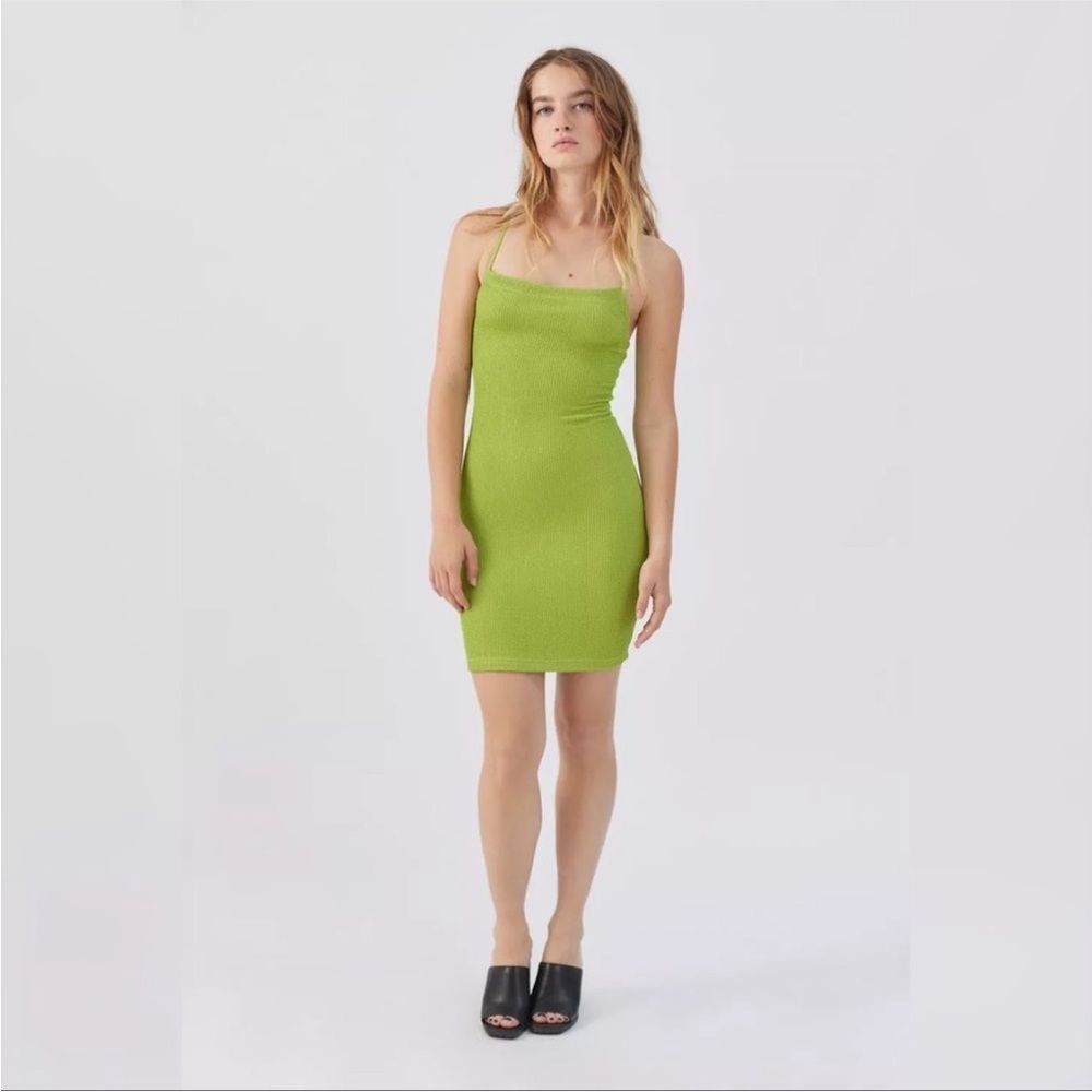 Urban Outfitters | Tyra Strappy Back Mini Dress Green Textured Rib Knit Small - Picture 15 of 16